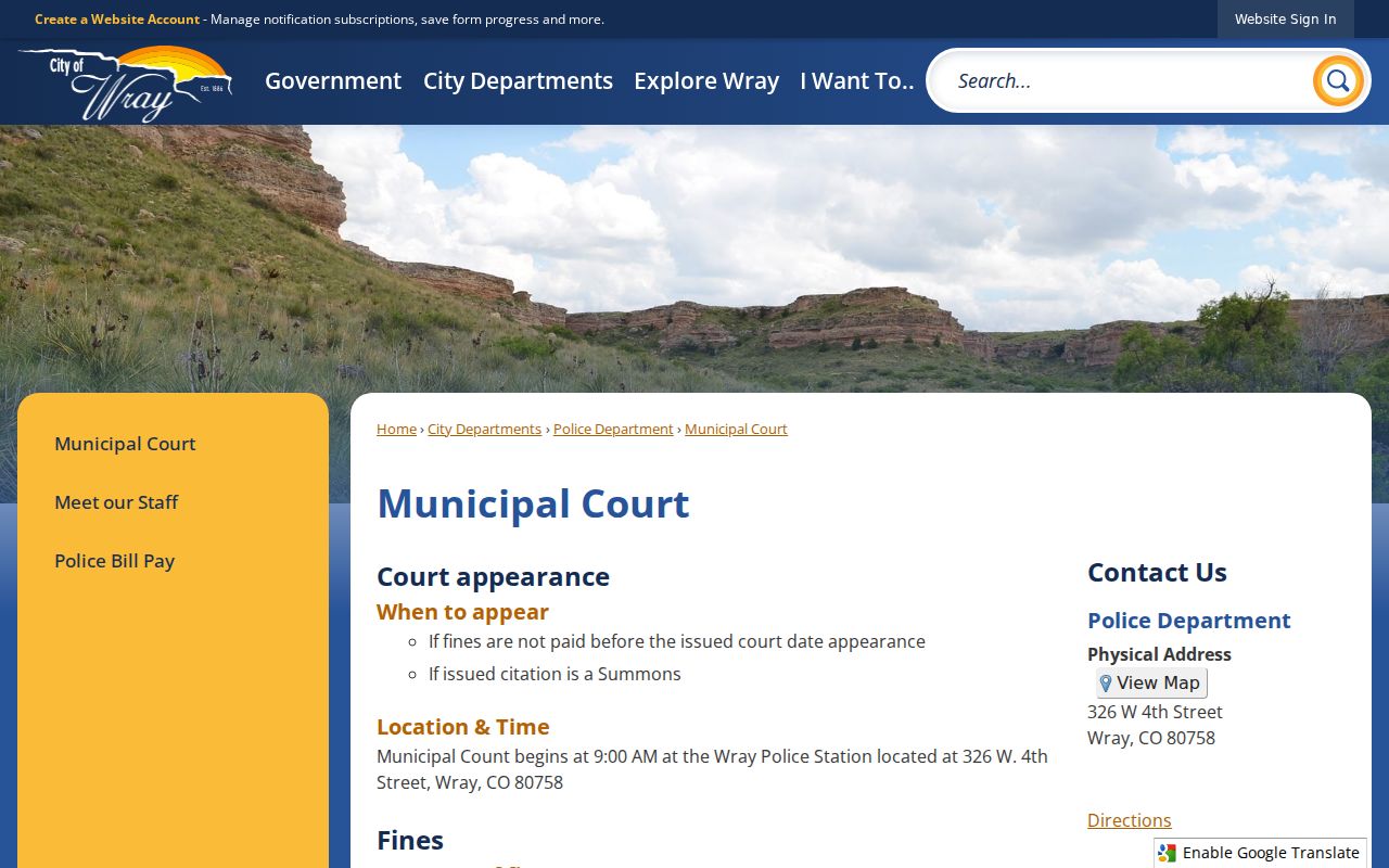 Wray Municipal Court page