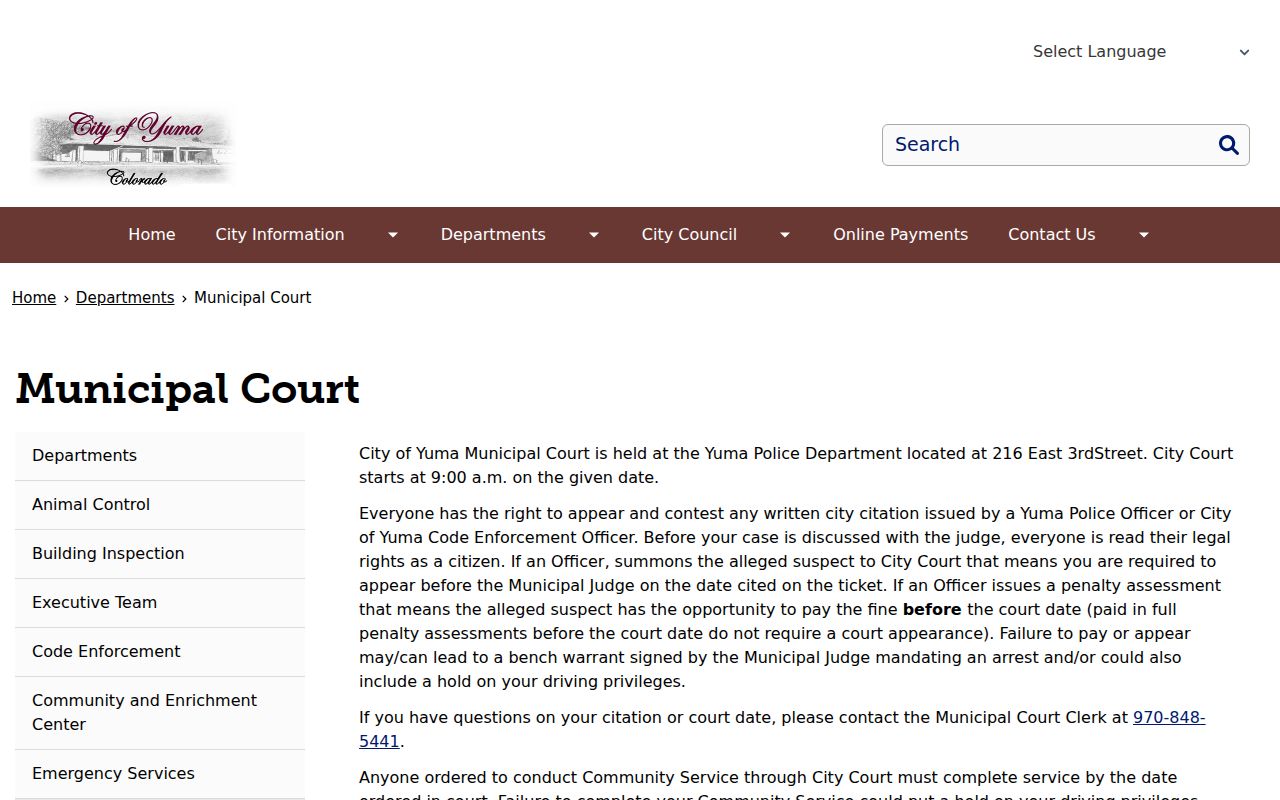 Yuma Municipal Court bench warrant information