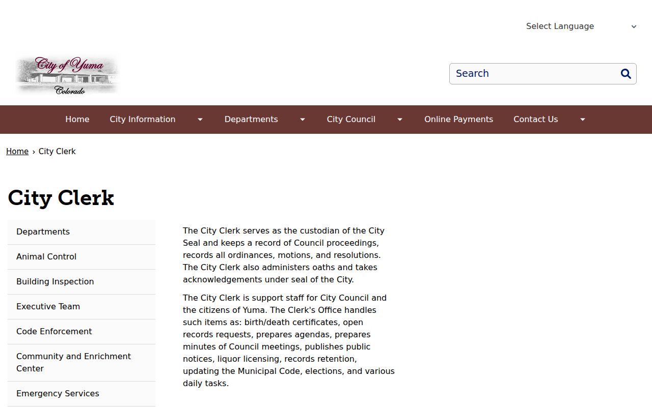 Yuma city clerk records custodian page
