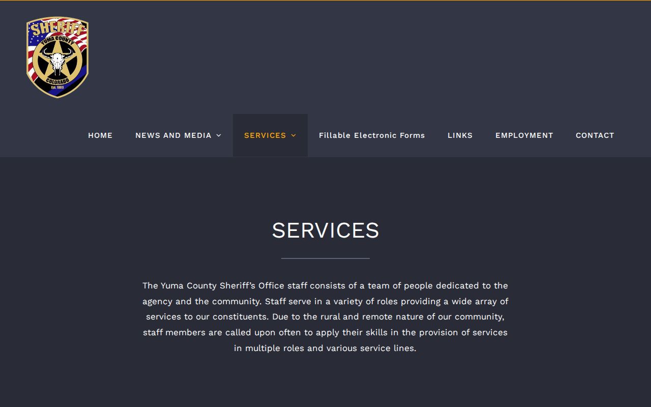 Yuma County Sheriff services page