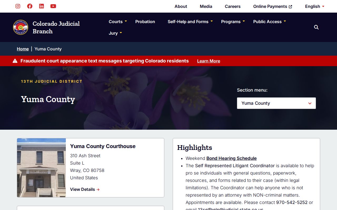Yuma County Combined Court contact page